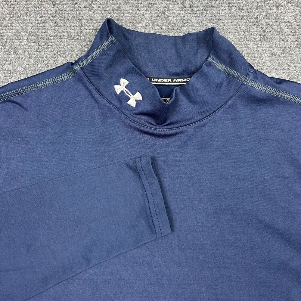 Under Armour ColdGear Base Layer Shirt Mens M Navy Mock Neck Fitted Long Sleeve